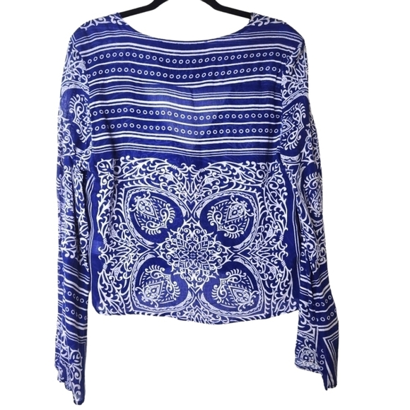 VINTAGE BLUE LIFE Boho Bell Sleeves 100% COTTON TOP SIZE M - Picture 5 of 10